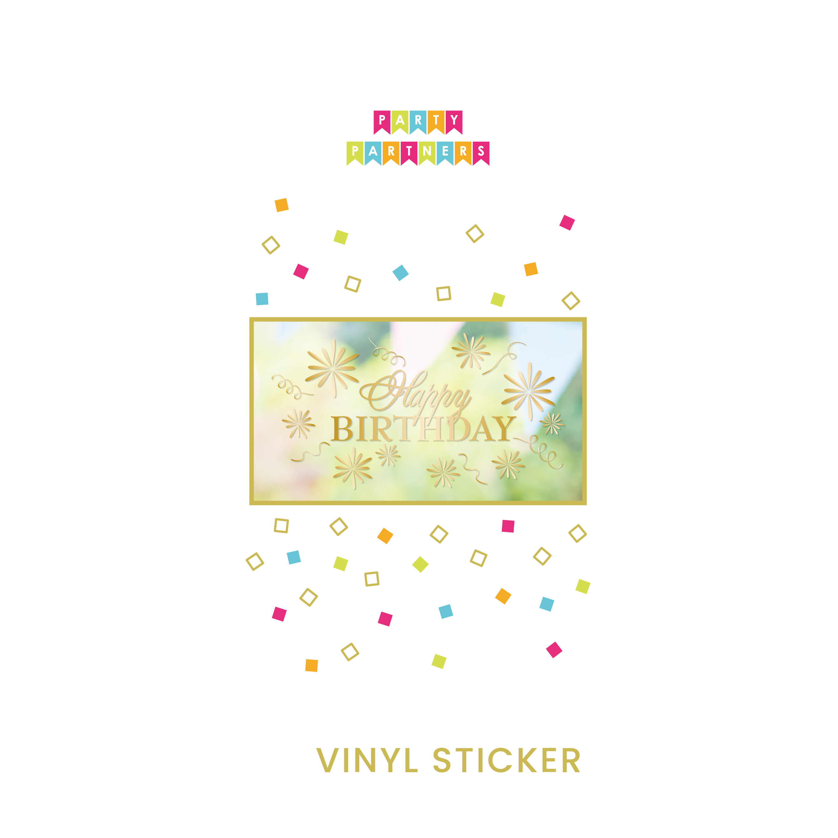 Gold Happy Birthday Vinyl Sticker